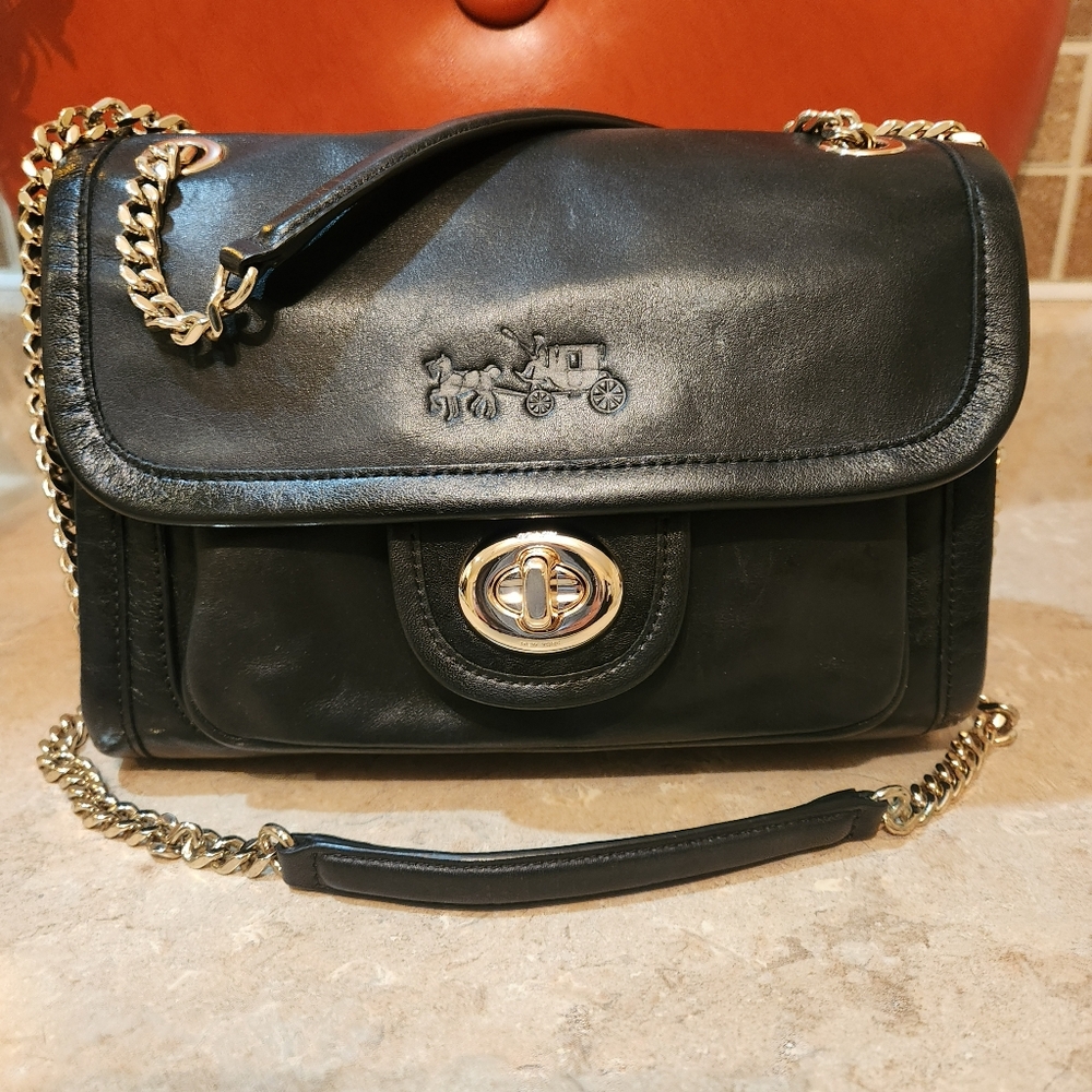 Coach Vintage Black Ranger Leather Crossbody Bag With Gold Chain 🔥🔥 - Picture 3 of 16